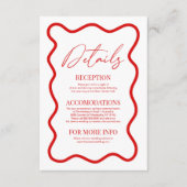 Red White Elegant Wavy Border Wedding Details エンクロージャーカード (正面)