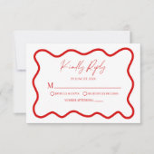 Red White Elegant Wavy Border Wedding RSVP Card (正面)