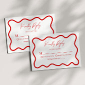 Red White Elegant Wavy Border Wedding RSVP Card
