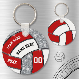 Red White Faux Silver Glitter Volleyball Keychains キーホルダー