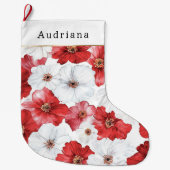 Red White Flowers Christmas ラージクリスマスストッキング (正面)