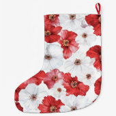 Red White Flowers Christmas ラージクリスマスストッキング (裏面)
