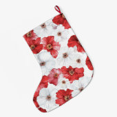 Red White Flowers Christmas ラージクリスマスストッキング (裏面 (吊り時))