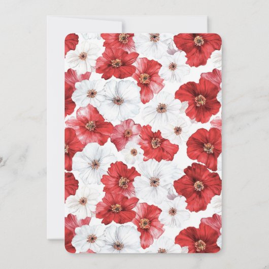 Red White Flowers Floral Wedding 招待状 (裏面)