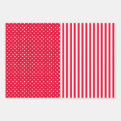Red & White Fun & Unique Stripes & Polka Dots ラッピングペーパーシート (正面)