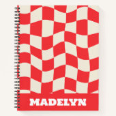 red& white geometric pattern monogram name ノートブック (正面)