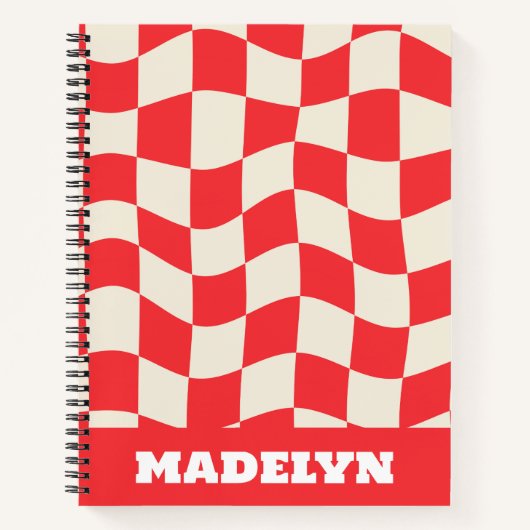 red& white geometric pattern monogram name ノートブック (正面)