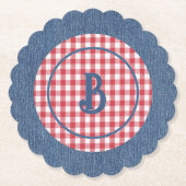 Red & White Gingham, Blue Denim Print, Initial (6) ペーパーコースター (正面)