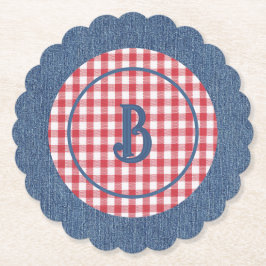 Red & White Gingham, Blue Denim Print, Initial (6) ペーパーコースター