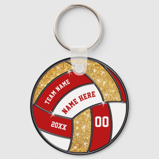 Red, White, Gold Personalized Volleyball Keychains キーホルダー (正面)