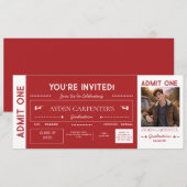 Red & White Graduation Faux Ticket |  Invitation 招待状 (正面/裏面)