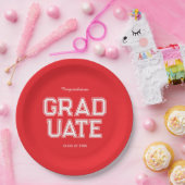 Red & White Graduation Party Customizable ペーパープレート (パーティー)