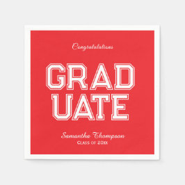 Red & White Graduation Party Napkins Customizable スタンダードカクテルナプキン