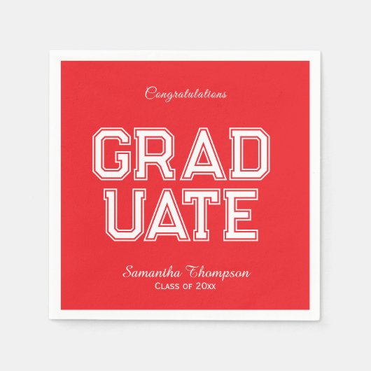 Red & White Graduation Party Napkins Customizable スタンダードカクテルナプキン (正面)