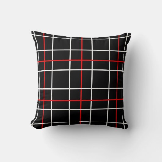 Red White Graphical Lines Black Plaid Design  クッション (正面)