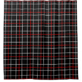 Red White Graphical Lines Black Plaid Design  シャワーカーテン (正面)