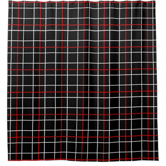 Red White Graphical Lines Black Plaid Design  シャワーカーテン (正面)
