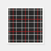 Red White Graphical Lines Black Plaid Design スタンダードカクテルナプキン (正面)