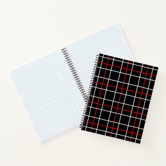 Red White Graphical Lines Black Plaid Design ノートブック (内部)