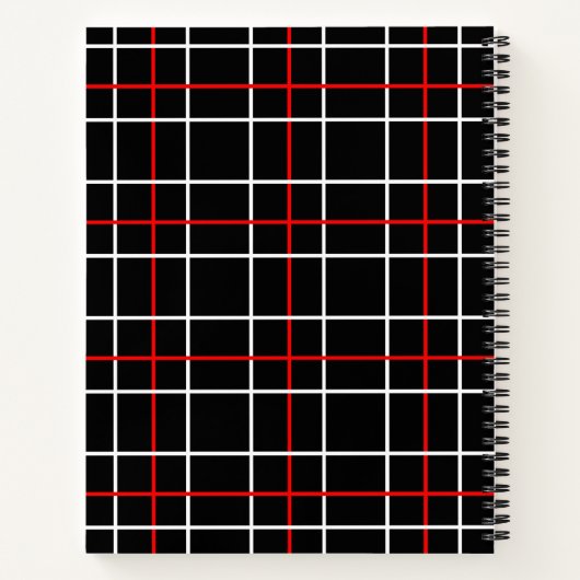 Red White Graphical Lines Black Plaid Design ノートブック (裏面)