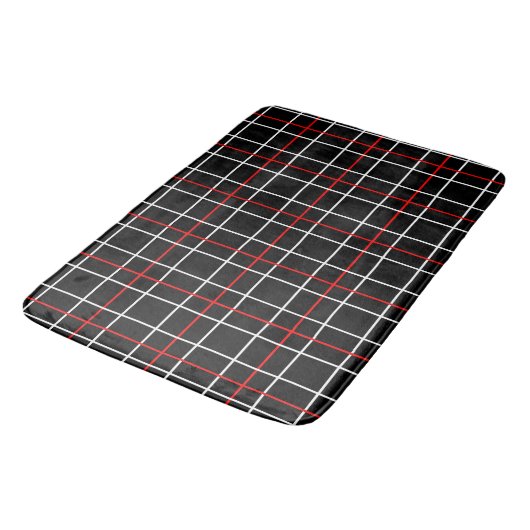 Red White Graphical Lines Black Plaid Design  バスマット (アングル)