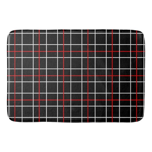 Red White Graphical Lines Black Plaid Design バスマット (正面)