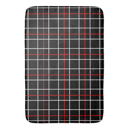 Red White Graphical Lines Black Plaid Design  バスマット (正面縦)