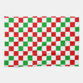 Red White Green Checkered Pattern Design  キッチンタオル (横)