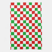 Red White Green Checkered Pattern Design  キッチンタオル (縦)