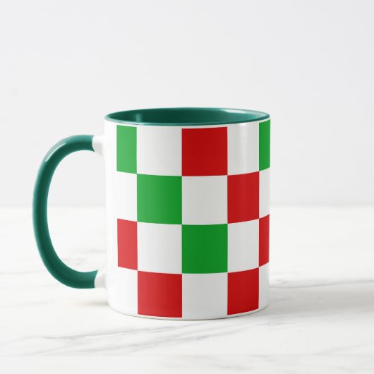 Red White Green Checkered Pattern Design  マグカップ (左)