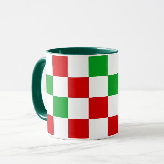 Red White Green Checkered Pattern Design  マグカップ (正面左)