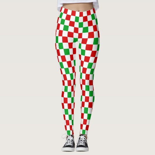 Red White Green Checkered Pattern Design レギンス (正面)