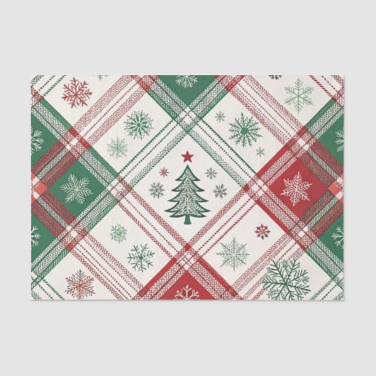 RED WHITE GREEN CHRISTMAS PLAID PATTERN 薄葉紙 (正面)