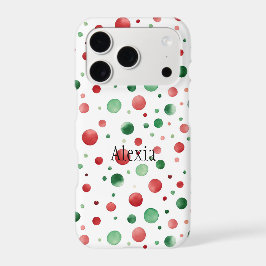 Red White Green Dots Christmas iPhone 16 Plusケース