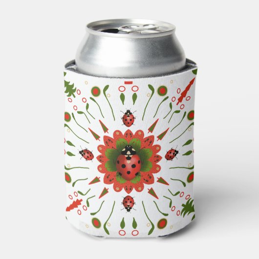 Red, white, & green ladybug design  缶クーラー (缶正面)