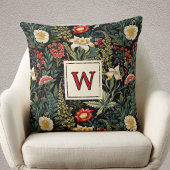 Red White Green Lilies Dahlias Floral Monogram クッション