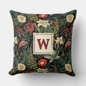 Red White Green Lilies Dahlias Floral Monogram クッション (正面)