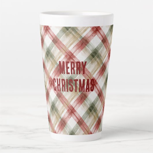Red White Green Plaid Stripes Christmas カフェラテマグ (正面)