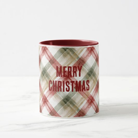 Red White Green Plaid Stripes Christmas マグカップ (中央)