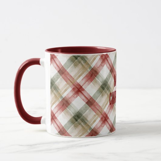 Red White Green Plaid Stripes Christmas マグカップ (左)