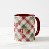 Red White Green Plaid Stripes Christmas マグカップ (正面右)