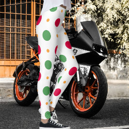 Red White Green Polka Dot Pattern Winter Christmas レギンス