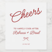 Red & White Hand Drawn Bow Sketch Wedding ワインラベル (シングルラベル)