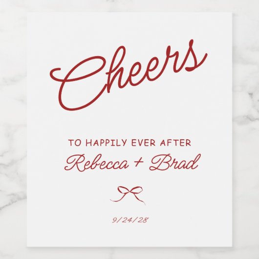 Red & White Hand Drawn Bow Sketch Wedding ワインラベル (シングルラベル)