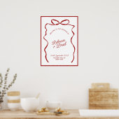 Red & White Hand Drawn Bow Wedding Welcome Sign ポスター (キッチン)