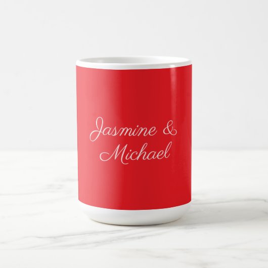 Red & White Handwriting Couple Names Wedding コーヒーマグカップ (中央)