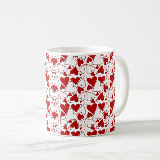 Red & White Heart Pattern Love-Themed コーヒーマグカップ