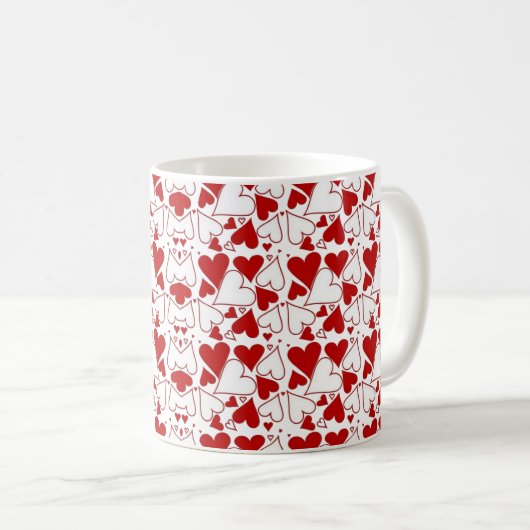 Red & White Heart Pattern Love-Themed コーヒーマグカップ (正面右)