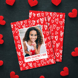 Red + White Heart Valentine's Classroom Photo Card ノートカード