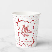 Red White Hearts Hand Drawn Bow Valentine's Day 紙コップ (裏面)